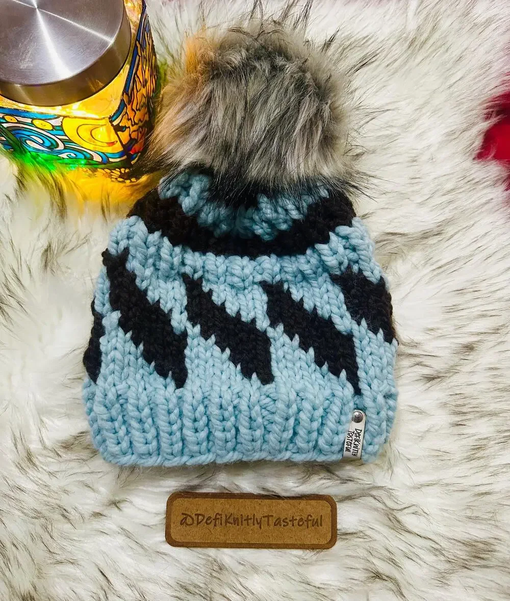 Hand Knit Tilt A Whirl Beanie: Cozy Winter Hat with Faux Fur Pom
